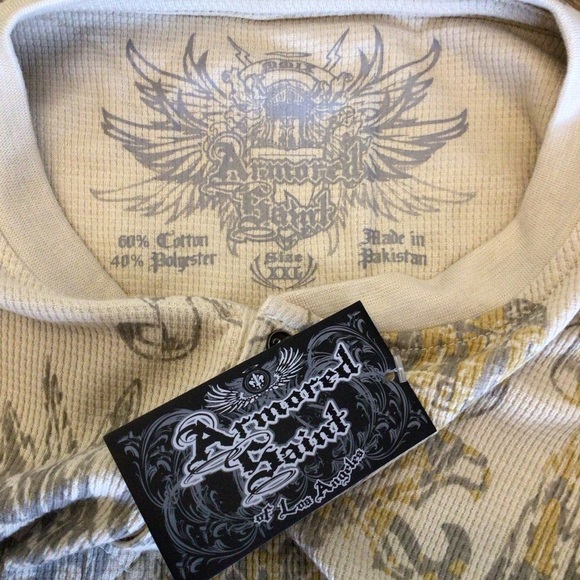 Armored Saint Of Los Angeles Beige Graphic Print Thermal Henley Shirt XXL - Picture 5 of 8